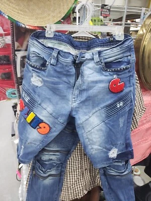 Pantalones Cortos Elite Premium Denim PacMan DeStressed Para Hombre Talla 34 Azul Foto 1 de 3