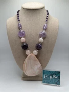 JAY KING Tampico Shell, Amethyst & Rose Quartz Necklace Pendant Sterling Silver - Picture 1 of 8