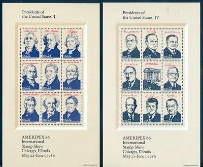 US 2216-2219 Ameripex '86,  W/4 new clear mounts, 4 Sheets/9,   w/ envelope, MNH - Image 1 of 2