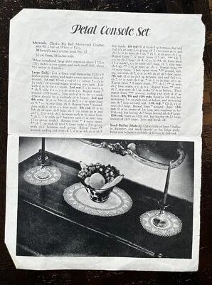 Clark’s Petal Console And Bread Plate Used CROCHET PATTERN - Image 1 of 2