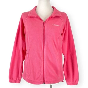 Columbia Fleece Jacket Womens Large Full Zip Mock Neck Pink Logo Zipper Pockets - Picture 1 of 10