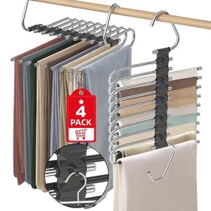 Upgrade 9 Layers Pant Hangers Space Saving Non Slip Stainless Steel - Picture 1 of 7