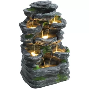 7Tier Cascading Rock Water Fountain 24" H Outdoor Fountain w/LED Light and Pump - Picture 1 of 8