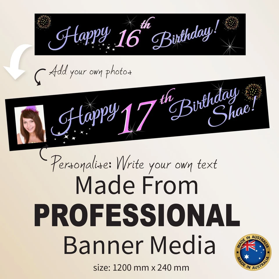 Banner de fiesta de lona personalizado decoraciones de cumpleaños 16 dulces dieciséis Foto 1 de 4