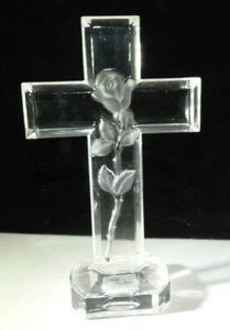Noble Excellence 24% Lead Crystal, Handmade in Germany Cross with a Rose - Picture 1 of 6