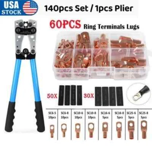 Battery Cable Lug Crimping Tool 10-1 AWG/W 140PC Copper Ring Terminal Heavy Duty - Picture 1 of 10