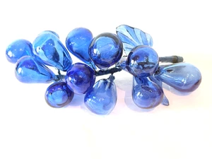 "Racimo de uva de vidrio soplado a mano MCM azul real vintage de los años 60 9"" mediados de siglo" - Imagen 1 de 20