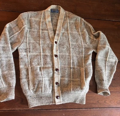 VTG Pendleton 100% Wool Cardigan Sweater Men Size M USA Leather Button Grunge - Image 1 of 4