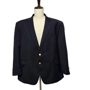 Chaps Blazer Mens 46R Navy Blue Two Button Wool Blend Gold Crest Buttons Classic - Picture 1 of 11