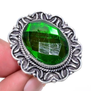 Green Fire Mystic Topaz Gemstone Silver Plated Jewelry Ring s.8.5 T291 - Picture 1 of 5