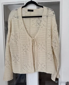 BRAND NEW F&F CREAM LACY TIE FRONT COTTON LONG SLEEVE CARDIGAN - SIZE L (16/18)! - Picture 1 of 5