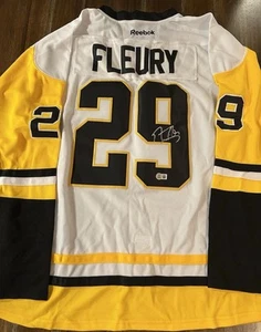 Camiseta deportiva cosida firmada por Marc-Andre Fleury de los Pittsburgh Penguins autografiada por Beckett - Imagen 1 de 5