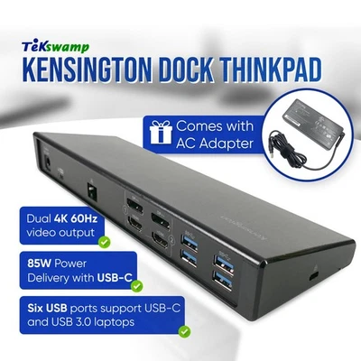 OEM Kensington USB-C Universal Dual 4K Dock Station for ThinkPad T14 Gen 1 w/AC Foto 1 de 4