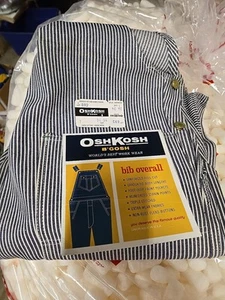NWT Vintage OshKosh Railroad Striped Overalls Adult 34x34 Union Made Vestbak USA - Picture 1 of 11
