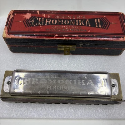 Armónica vintage M. HOHNER Super Chromonika II Alemania 1937 con caja cromada Foto 1 de 4