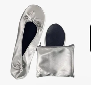 New Gudgudee Ballet Slippers Women's XL (10) Silver Roll Up With Pouch - Picture 1 of 11