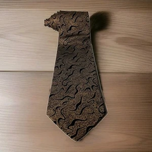 Vintage Giorgio Armani Abstract Pattern Pure Silk Tie Black Gold Stylish - Picture 1 of 6
