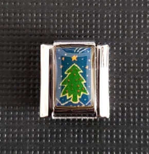 Christmas Tree Uberry Brand Italian Charm Link Stainless Steel Enamel 9mm - Picture 1 of 3