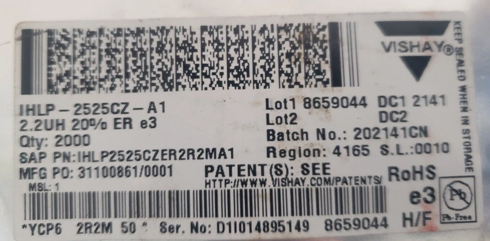 VISHAY IHLP-2525CZ-A1 Automotive Inductors,  Qty 2000 - New Old Stock - Image 1 of 4