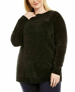 Karen Scott Women Sweater Black Chenille Knit Split Cowl Neck Long Sleeve Sz 0X - Picture 1 of 8