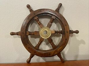 12" Nautical Collectible Wooden Ship Steering Wheel Brass, Ocean Wall Decor gift