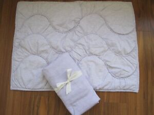 POTTERY BARN KIDS Crib Bed Skirt &Pillow Sham Lavender 16" Drop Cotton/Linen EC