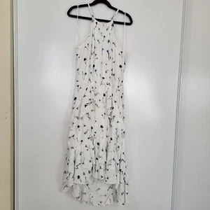 Vestido JOIE Lamberta Alto Bajo Volantes En Cascada En Niveles Blanco Azul Floral Primavera - Imagen 1 de 13