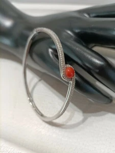 Bracciale Rigido in Argento 925 Rodiato Con Zirconi naturali e corallo Sardegna - Foto 1 di 3