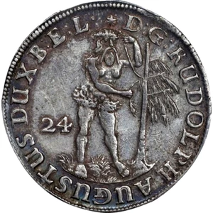 1680 German States Brunswick Wolfenbuttel Wildman 2/3 Taler, 24 MG, PCGS AU Det. - Picture 1 of 4