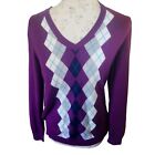 Tommy Hilfiger Purple Argyle V Neck Pima Cotton Sweater L