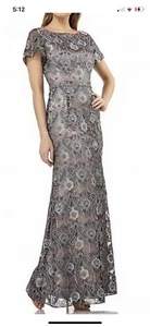 JS Collection Women's Dress Blue Size 12 Embroidered Floral Gown $398 - Picture 1 of 4