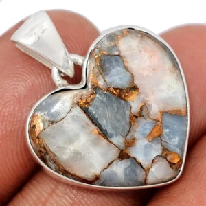 Heart - Composite Copper Calcite 925 Sterling Silver Pendant Jewelry CP68627 - Picture 1 of 1