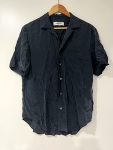 Venroy Men's Unisex Shirt Button Up Short Sleeve Solid Black Silk Size Medium - Picture 1 of 7