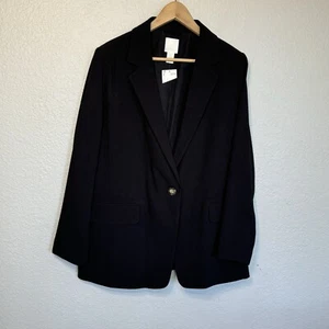 HM Blazer Women L Black Crepe 1 Button Essential Office Corporate Core Work NEW - Picture 1 of 7
