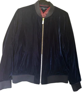 NWT Tommy Hilfiger Velvet Navy Blue Zip Jacket Sz Large L New - Picture 1 of 5