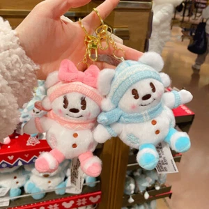 Disney authentic with tag Snowman Mickey Minnie Mouse Keychain Plush Disneyland - Picture 1 of 1