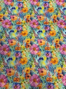 2.5 Metres Watercolour “Creek” Floral Printed Cotton Craft Quilt Dress Fabric - Picture 1 of 6