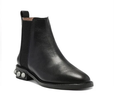 Bota Chelsea Louise et Cie Valtina Tacón Adornado Cuero Negro al Tobillo Talla 8 Foto 1 de 4