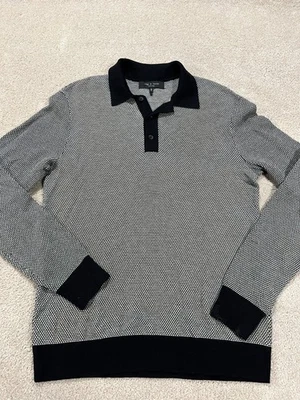 Тряпка кости рубашка-поло мужской средний серый черный свитер трикотажа шерстяная смесь длинным рукавом - Изображение 1 из 4