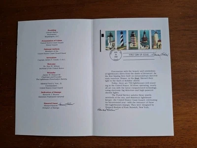 RARE SIGNED  SC 2470-2474 25c Lighthouses 1990 First Day Ceremony Program - Image 1 of 4