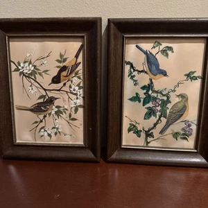 Vintage Hand Painted Framed Floral Botanical Bird 2 Frames - Picture 1 of 14