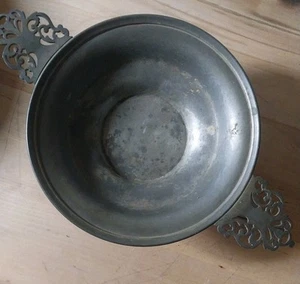 Ciotola bassa vintage Revere peltro di Benedict 438 manici arrotolati piedi - Foto 1 di 5