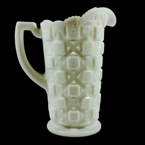 Jarrón jarra vintage Westmoreland antiguo edredón Patrn festoneado de vidrio de leche - Imagen 1 de 10