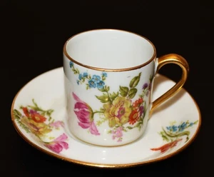 Antique ELITE LIMOGES France Gold Trim FLORAL Pattern Set Demitasse Cup & Saucer - Picture 1 of 3