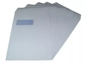 100 NEW AND STRONG C4/A4 WHITE WINDOW SELF SEAL ENVELOPES 90gsm SS 324mm x229mm - Picture 1 of 3