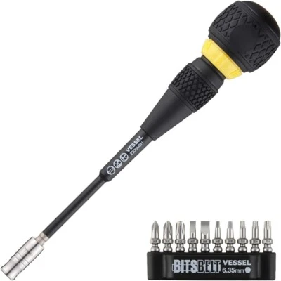 Vessel Ball Grip Ratchet Interchangeable Screwdriver with 10pc Bit Set 2200MBH12 - Image 1 of 4