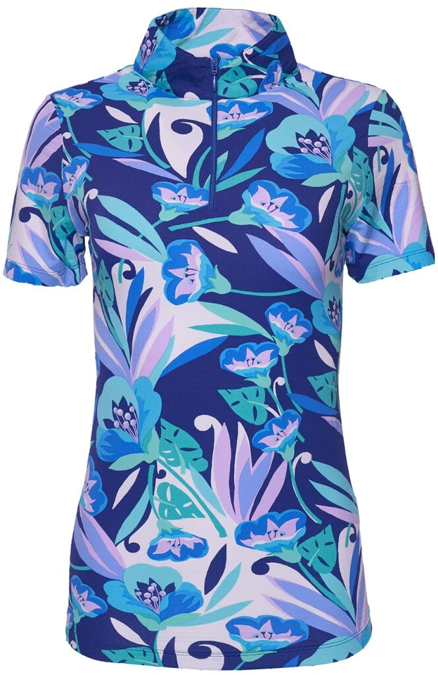 NWT Ladies IBKUL CAROLINE NAVY Short Sleeve Mock Golf Shirt - XS S M L XL & XXL  - Image 1 of 1