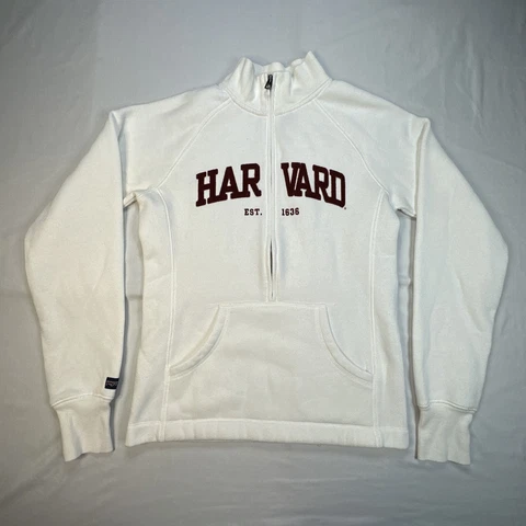 Jansport Sz S Harvard 1/2 Zip Sweatshirt White Mock Neck Pullover Pockets L/S Cover