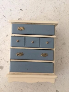Wood Doll House Furniture Dresser Chest of Drawers Bookcase Blue - Picture 1 of 9