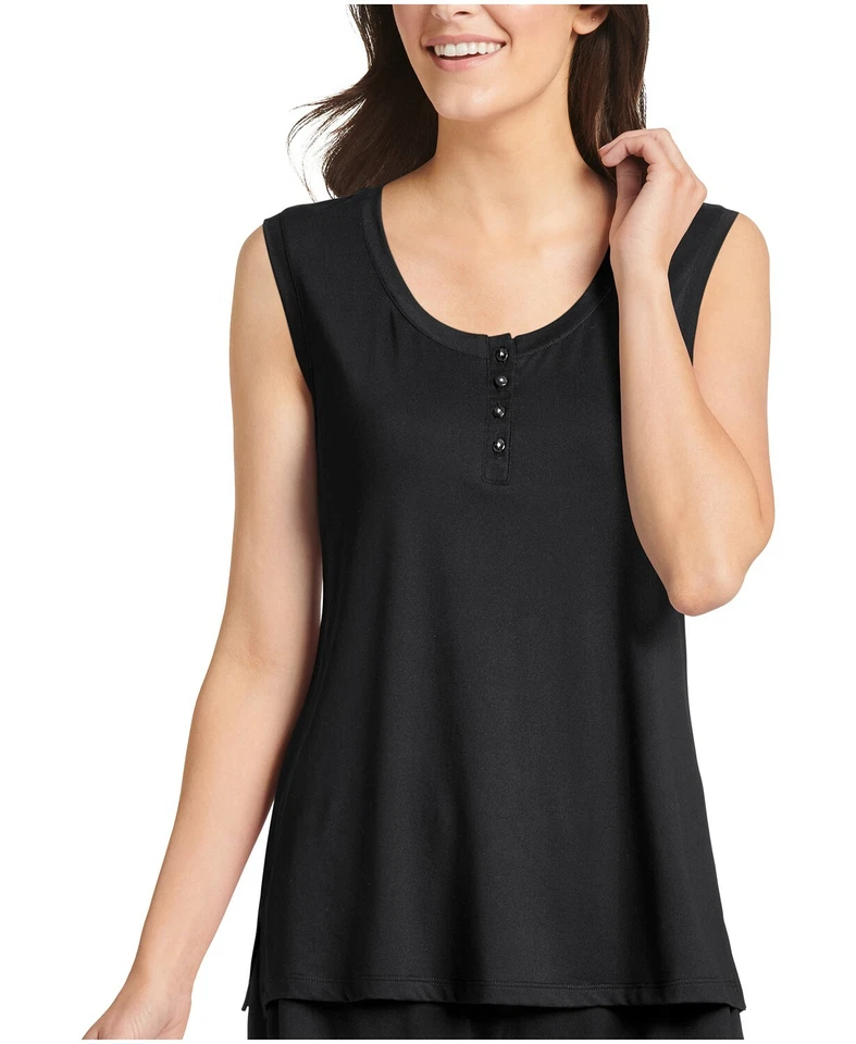 Novo com etiquetas! Regata Henley feminina Jockey tamanho XL microfibra elástica retrô sem mangas - Imagem 1 de 4